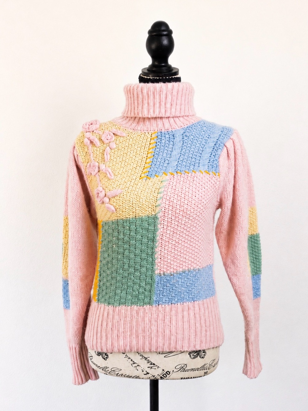 LoveShackFancy Pink Patchwork Turtleneck Sweater Size Small
